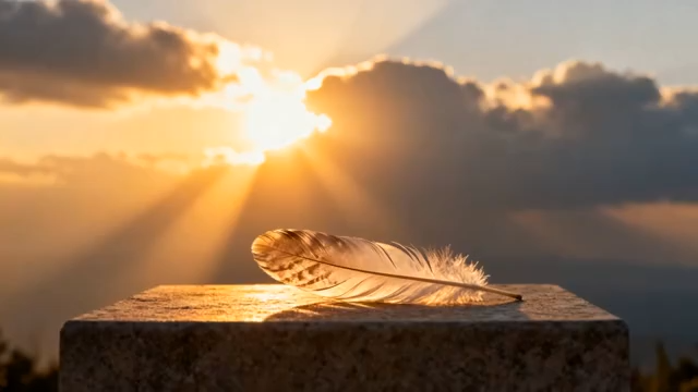 夕阳下石台上的羽毛559#横屏 