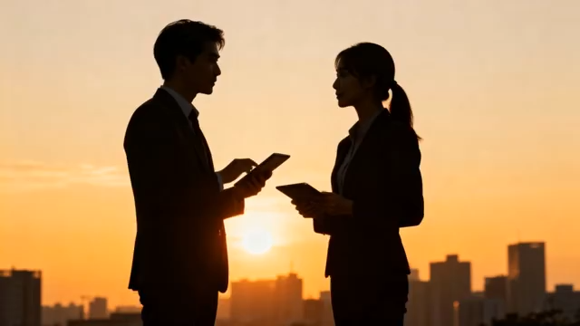 夕阳下商务人士交流场景1795#横屏 