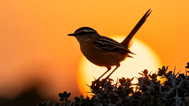 夕阳下枝头小鸟剪影2217#横屏 