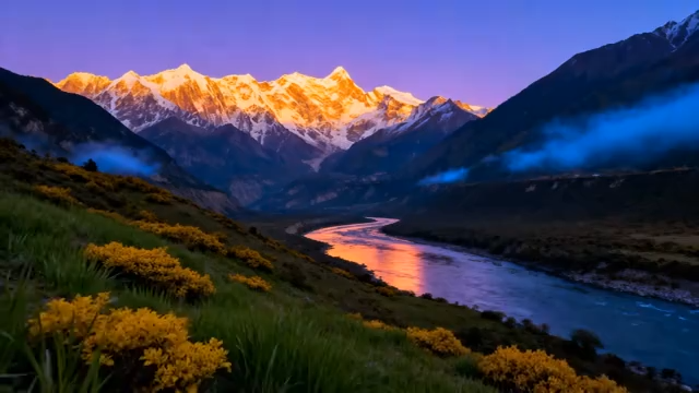 西藏雪山河流自然风光3720#横屏 