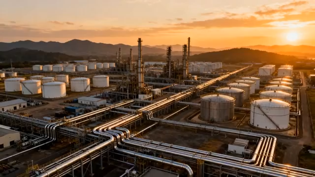 夕阳下石油化工厂全景1699#横屏 
