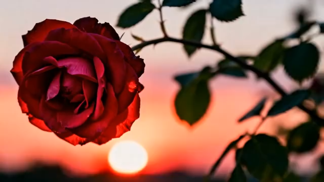 夕阳下绽放的红玫瑰4375#横屏 
