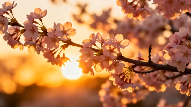 夕阳下绽放的樱花3551#横屏 