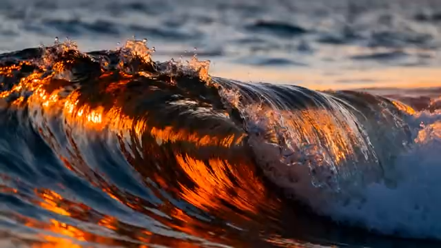 夕阳下海浪特写4622#横屏 