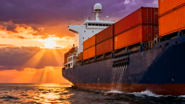 阳下集装箱货轮海上航行4226#横屏 