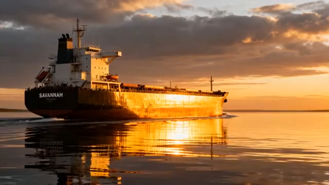 夕阳下航行的货轮2557#横屏 