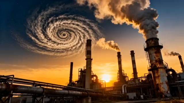 夕阳下冒烟的工业工厂1188#横屏 