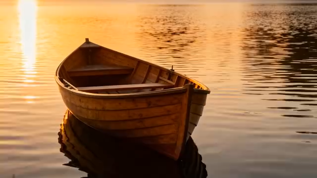 夕阳下湖面的木船2858#横屏 