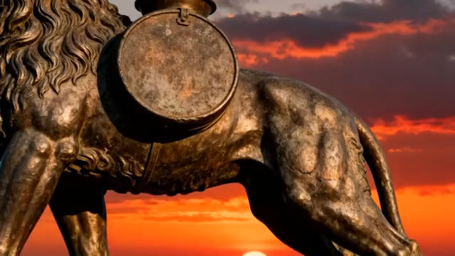 夕阳下的狮子雕塑特写1933#横屏 