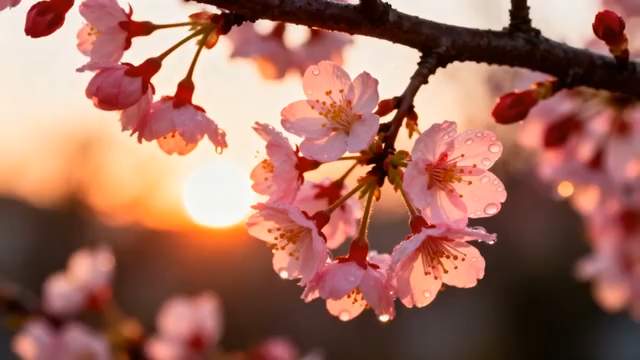 阳下带水珠的绽放樱花2047#横屏 