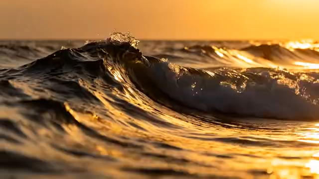 夕阳下大海海浪特写427#横屏 
