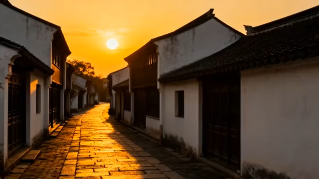 夕阳下的江南古镇小巷2794#横屏 