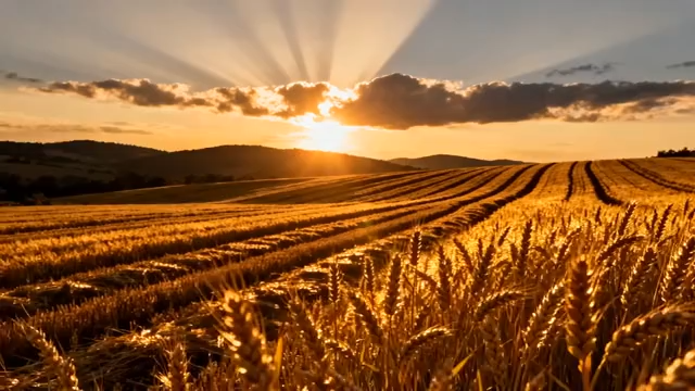 夕阳下的麦田风光(1)5359#横屏 