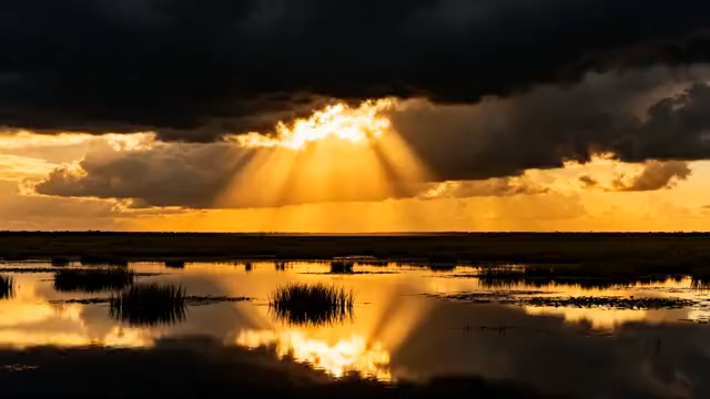 云下湿地日落自然风光1868#横屏 