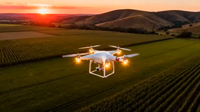 无人机航拍夕阳下的农田3550#横屏 