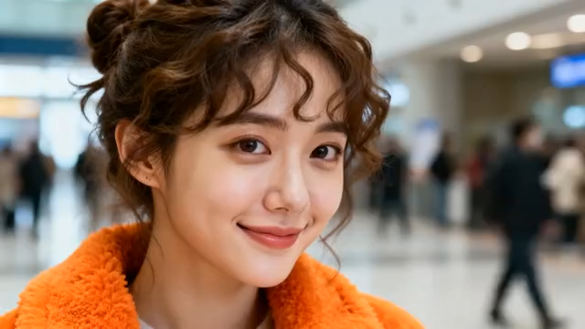 微笑女子身穿橙色外套3820#横屏 