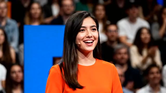 微笑女人于活动现场面对观众4675#横屏 