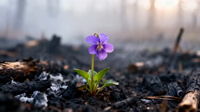 土壤中绽放的紫色小花966#横屏 