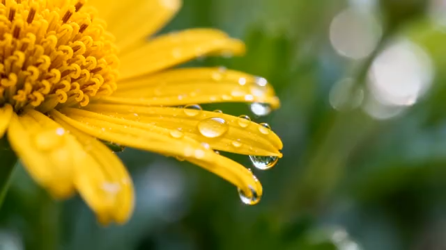微距特写黄色带水珠花朵3370#横屏 