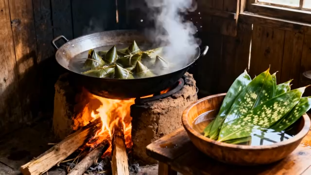 土灶煮粽子画面5388#横屏 