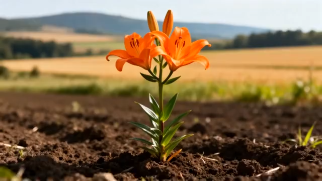 田野中绽放的橙色百合花5071#横屏 