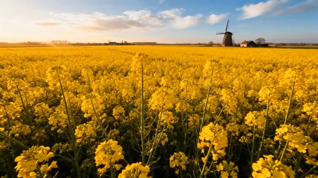 田野油菜花与风车风景1458#横屏 