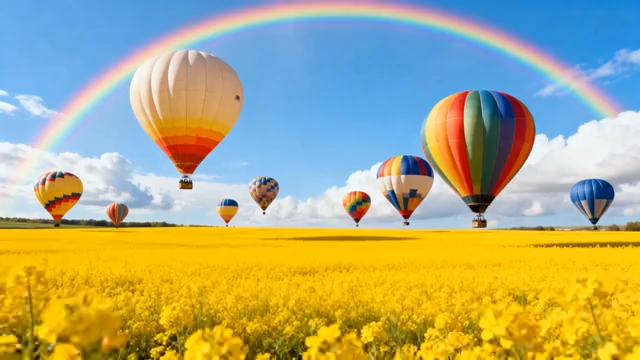 田野上空的彩色热气球1389#横屏 