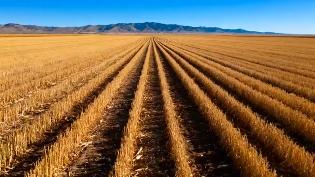 田野中金黄麦田与远山景观4285#横屏 