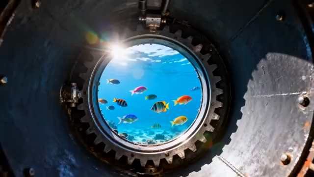 透过舷窗看海洋鱼群3719#横屏 