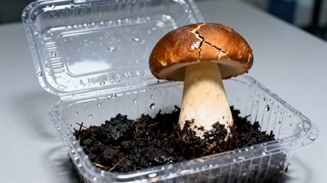 透明盒内生长的新鲜蘑菇3402#横屏 