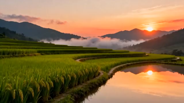 梯田稻田日出自然风光2798#横屏 