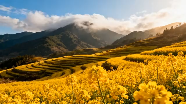 梯田油菜花自然风光1017#横屏 