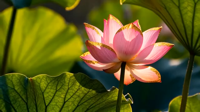 特写粉色荷花与荷叶4302#横屏 