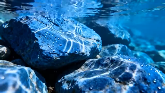 水底蓝色岩石特写4013#横屏 