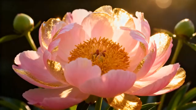 特写粉色带金边盛开芍药花3460#横屏 