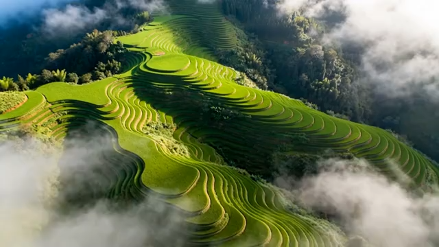 梯田自然风光空中俯瞰画面3308#横屏 