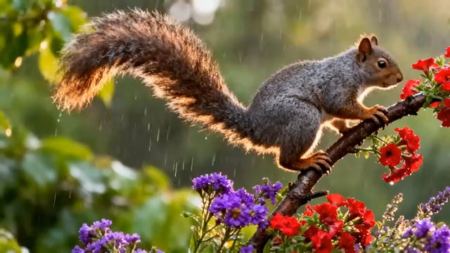 松鼠嗅闻花枝特写2531#横屏 