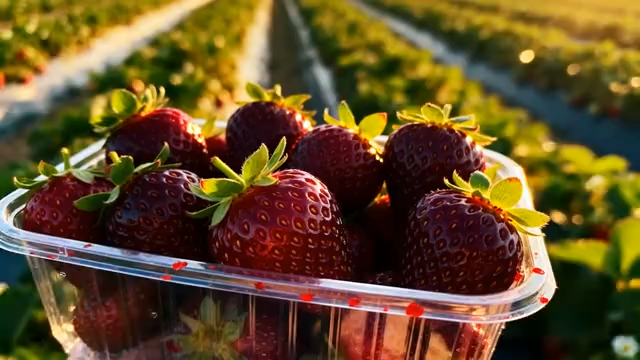 塑料盒中新鲜草莓特写524#横屏 