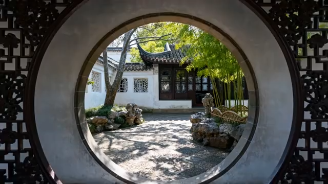 苏州园林圆门景观4581#横屏 