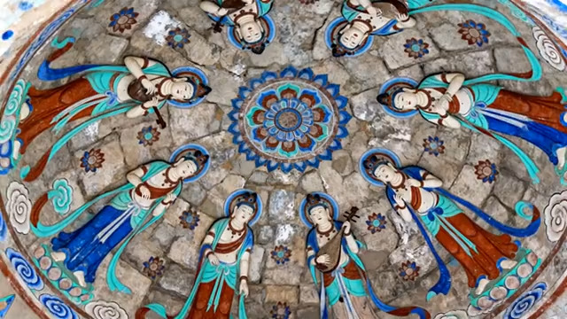  穹顶壁画乐伎图案1037#横屏 	 