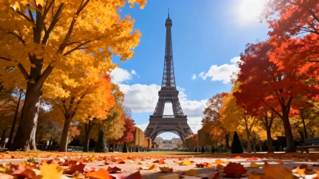  秋天埃菲尔铁塔风景25#横屏 	 -