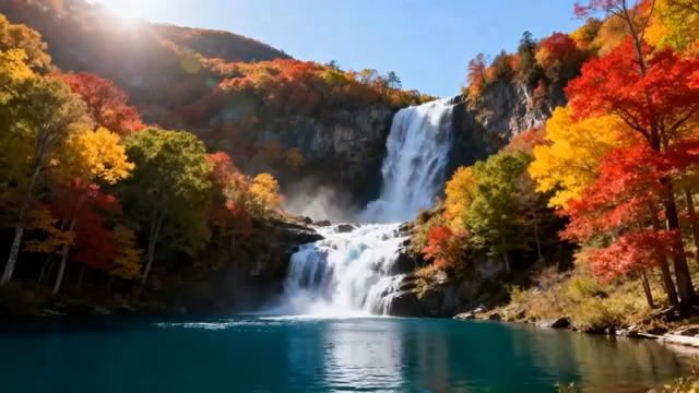  秋季瀑布自然风光3039#横屏 	 