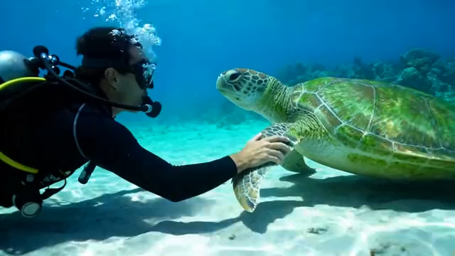  潜水员海底与海龟互动画面1034#横屏 	 