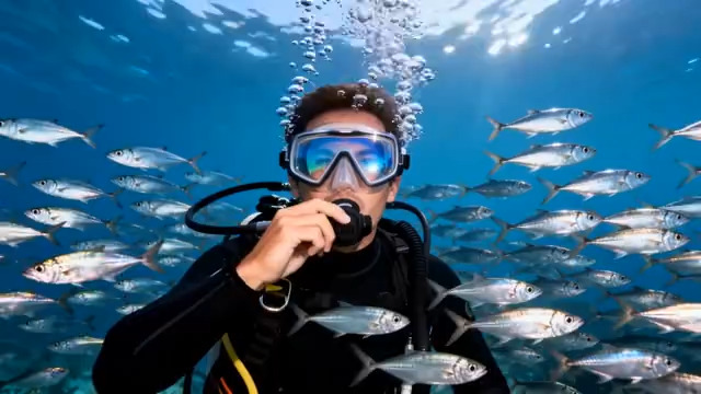  潜水员海底与鱼群同游3012#横屏 	 -