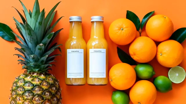  瓶装果汁与新鲜水果组合画面2797#横屏 	 