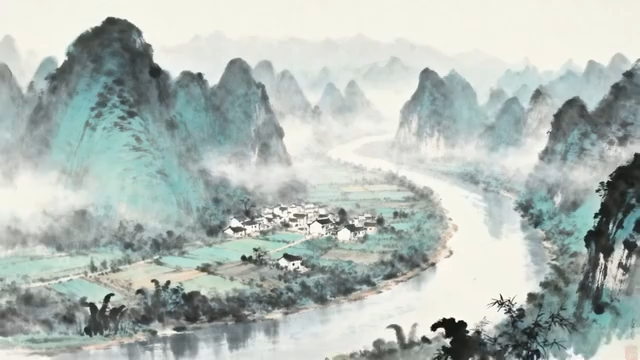 水墨风格广西山水风景3307#横屏 