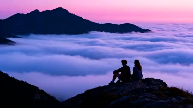  情侣山顶赏云海暮色2080#横屏 	 