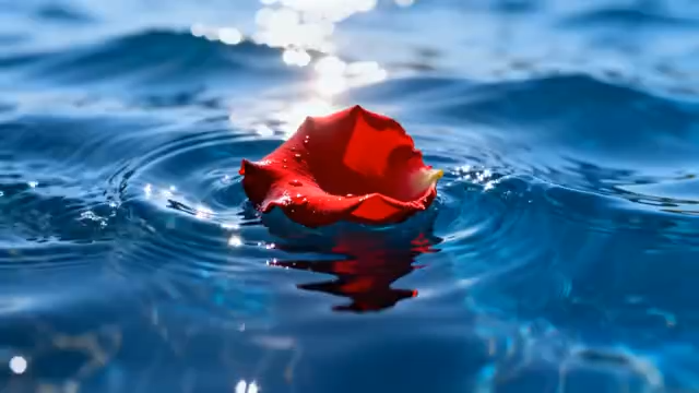 水面漂浮的红色玫瑰花瓣663#横屏 