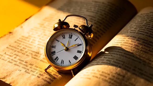 书本上的复古闹钟特写5312#横屏 