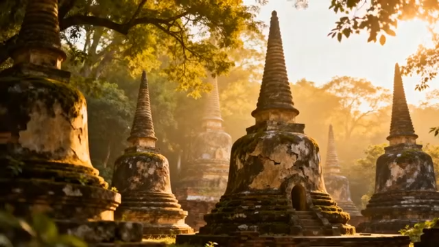 树林中的古老寺庙佛塔3831#横屏 